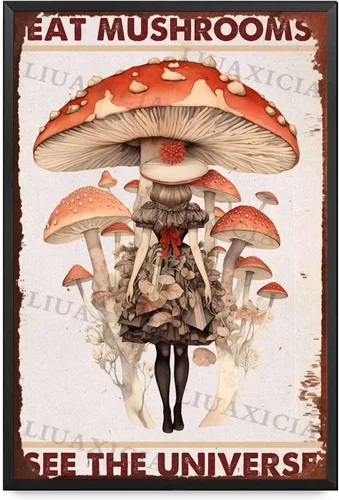 Miniatura 13 de Letrero retro de hojalata con texto en inglés "Eat Mushrooms See The Universe for Kitchen Bar Garage Decor 8.00"x12.00