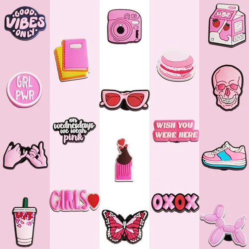 Miniatura 8 de IOKUKI 35 dijes rosados para zapatos para niñas y mujeres, decoración estética de zapatos para sandalias de zuecos, regalos de fiesta rosa