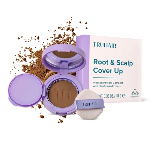 Miniatura 15 de TRUHAIR Polvo prensado para cubrir raíces y cuero cabelludo, compacto, impermeable, cobertura ligera del cabello y encubrimiento de puntos calvos
