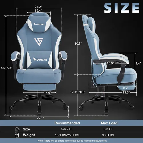 Miniatura 2 de Silla de juego Vonesse, silla de computadora de tela con colchón de muelles de bolsillo, silla de oficina con reposapiés y soporte lumbar de masaje
