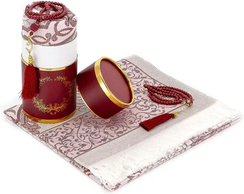 Miniatura 10 de ihvan online Alfombra de oración musulmana y cuentas de oración con caja de regalo cilíndrica de diseño elegante, Janamaz, suave sajadah, juego
