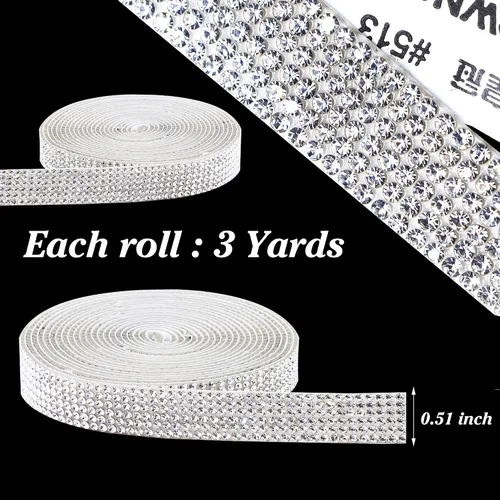 Miniatura 5 de Tiras adhesivas blancas con diamantes de imitación de cristal Cinta de diamantes de imitación Bling pegatina con 2 mm de diamantes de imitación