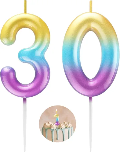 Miniatura 191 de Velas número 2 arcoíris con número 3D de feliz cumpleaños para decoración de fiesta de pastel de cumpleaños, suministros de celebración