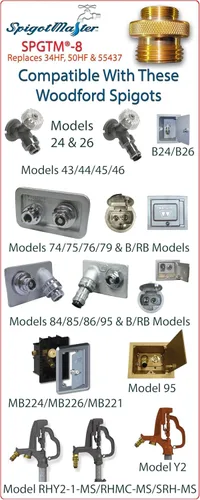 Miniatura 5 de SPGTM-8 ~ Adaptador de manguera Woodford Bibb reemplaza 34HF, 50HF y 55437 con un conector recto para espigas, llaves y modelos de hidrante