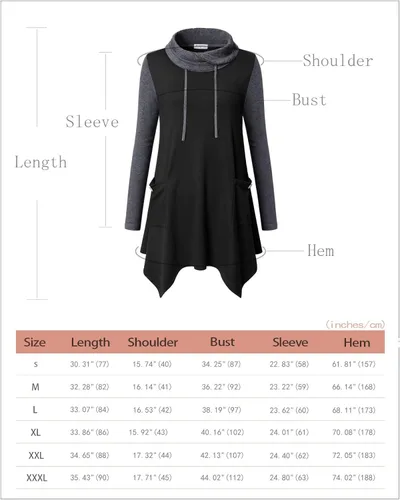 Miniatura 7 de Bulotus - Túnica de manga larga para mujer, cuello asimétrico, dobladillo con bolsillos