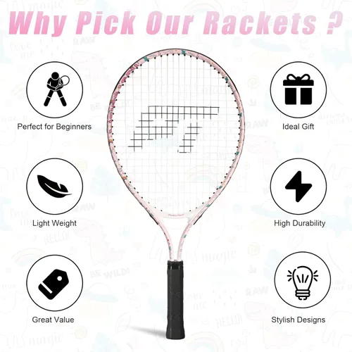 Miniatura 4 de PICKLETECH Kids Tennis Racket for Junior Toddlers Starter Kit 17-25" Tennis Racquet for Girls and Boys with Carry Bag, Lightweight for Beginners Rosa