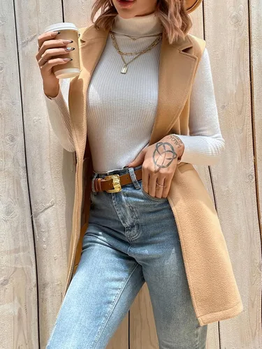 Miniatura 3 de SweatyRocks Chaqueta elegante sin mangas para mujer, chaleco con frente abierto, cárdigan largo