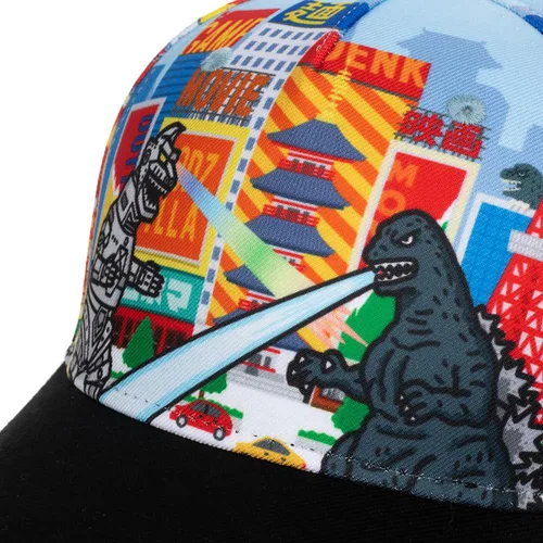 Miniatura 5 de Bioworld Godzilla Cityscape Monsters Cartoon All Over Print Snapback Sombrero para hombre, Verde tropical