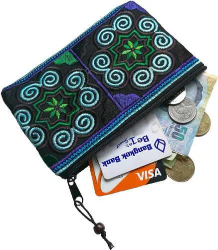 Miniatura 2 de Sabai Jai Monedero bohemio bolsa pequeña bordada hecha a mano para mujer, colorido, étnico, ecológico y sostenible