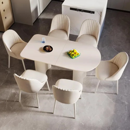 Miniatura 39 de Mesa de comedor negra de 55 pulgadas, una mesa rectangular de extremo redondeado con patas de diseño ondulado para cocina, comedor, oficina en casa