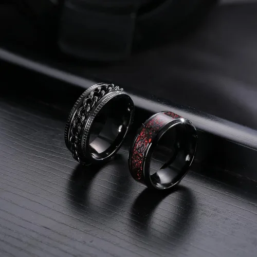 Miniatura 6 de Besteel Juego de 16 anillos giratorios de acero inoxidable para hombres y mujeres, anillos para aliviar el estrés y la ansiedad, color negro