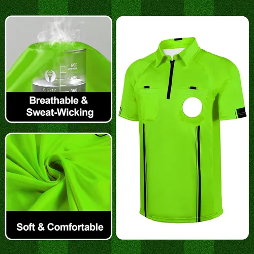 Miniatura 4 de Camisa de árbitro para hombre, camiseta de árbitro de fútbol amarillo/verde, camiseta oficial de árbitro de fútbol profesional para hombre