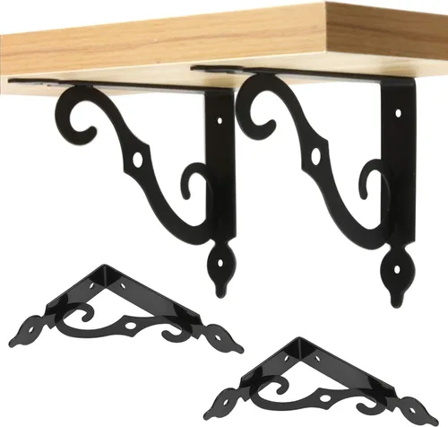 Miniatura 6 de Luomorgo 10 soportes decorativos en L para estantes, montaje en pared, en forma de L, soporte flotante para estante de metal resistente, soporte