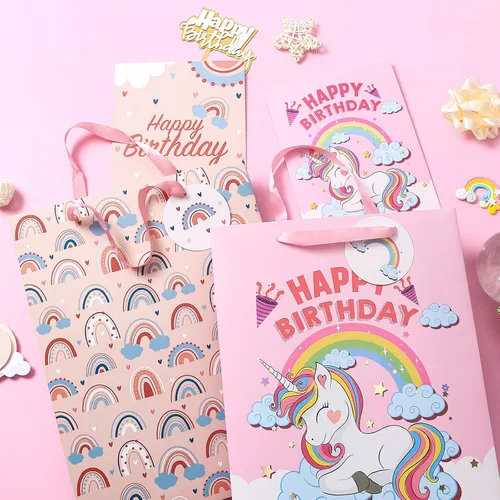 Miniatura 6 de WRAPAHOLIC Bolsas grandes de regalo de cumpleaños de 13 pulgadas con tarjeta y papel de seda, paquete de 2 para cumpleaños de niños y niñas