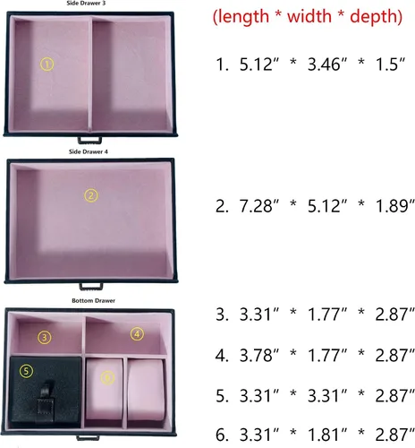 Miniatura 6 de Kendal Cajas de joyería grandes para mujer 6 capas de cuero negro elegante para joyas caja organizadora de almacenamiento con cerradura para collar