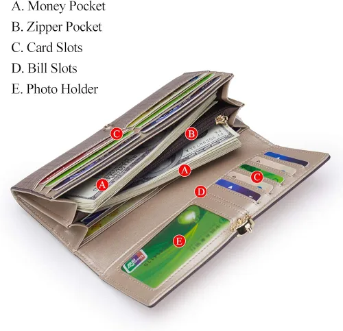 Miniatura 3 de Carteras de mano de cuero para mujer con triple pliegue carteras grandes