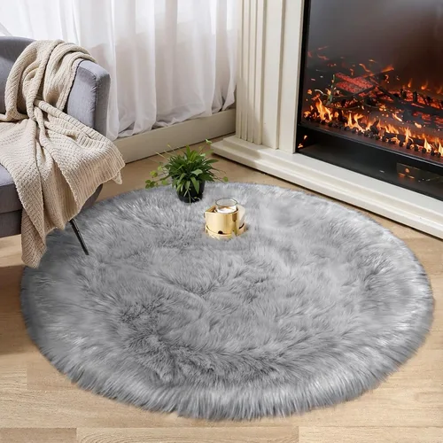 Miniatura 34 de Ciicool Alfombras de Piel de Oveja Sintética Suaves Alfombra de Piel Sintética Suave Beige Alfombra Esponjosa Funda para Silla y Sofá Alfombra