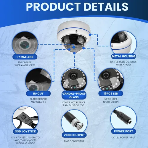 Miniatura 3 de Cámara de vigilancia de seguridad HD 1080P 2MP de 180 grados con cable coaxial Fisheye, lente de 1.7mm, cámara domo de súper gran angular