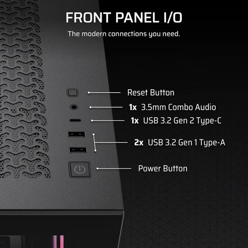 Miniatura 6 de Caja de PC CORSAIR 3500X RS-R ARGB de torre media – 3 ventiladores ARGB RS120-R preinstalados, brazo anti-hundimiento para GPU, compatible con hasta