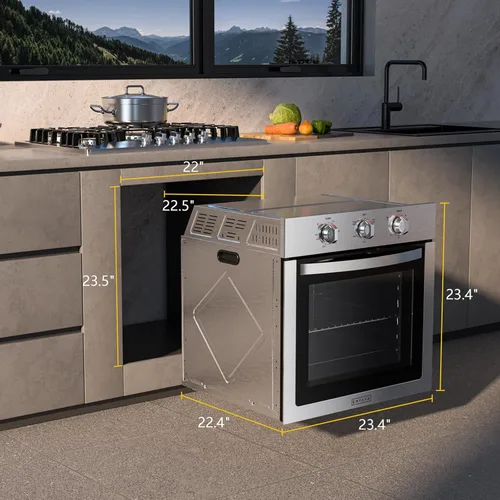 Miniatura 2 de Empava Horno eléctrico de pared individual integrado de 24 pulgadas con convección y asador, 10 modos de cocción, control táctil de pantalla, acero