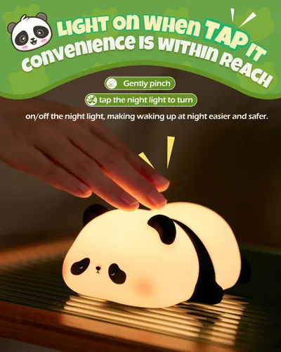 Miniatura 2 de Linda luz nocturna de panda, lámpara de animales, silicona de grado alimenticio, recargable, atenuable en 3 niveles, luz nocturna esponjosa