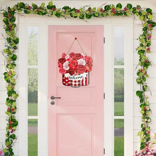 Miniatura 7 de Karenhi Corona de puerta del día de San Valentín para puerta delantera, letrero de madera, decoración del día de San Valentín, decoración