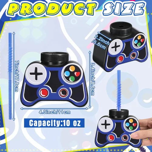 Miniatura 3 de Mifoci Vasos de plástico para fiestas de videojuegos, 12 unidades, con popote y tapa, 10 onzas, tazas temáticas de cumpleaños para jugadores