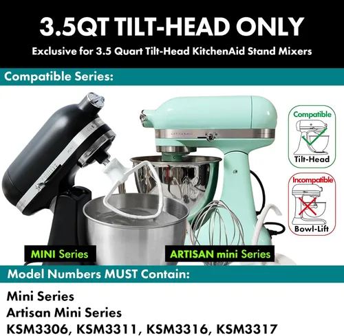 Miniatura 3 de Accesorio de batidor resistente para KitchenAid Artisan Mini de 3.5 cuartos de galón con cabezal basculante - Látigo de alambre de acero inoxidable