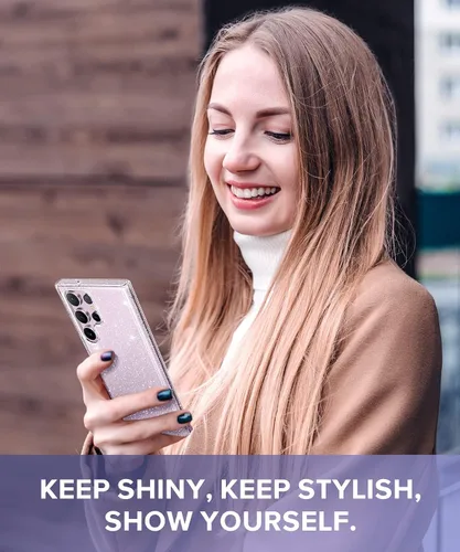 Miniatura 6 de KIOMY Funda transparente con purpurina para Samsung Galaxy S23 Ultra 5G con protector de lente de cámara con brillo de diamante, diseño híbrido