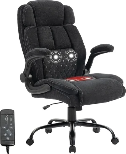 Miniatura 12 de Silla de oficina de masaje, sillas de escritorio ergonómicas mecedoras de 500 libras con 4 puntos de vibración y calor, reposabrazos abatibles Pu