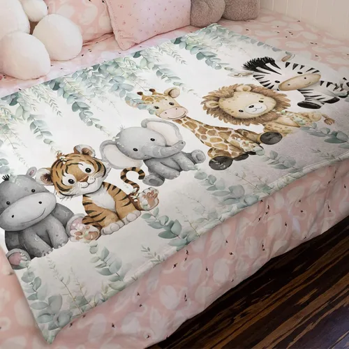 Miniatura 4 de HawSkgFub Safari Jungle - Manta para bebé, diseño de hojas de eucalipto africano, regalo para baby shower, elefante, jirafa, león, franela, forro
