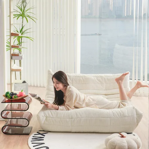 Miniatura 6 de N&V Fireside Sofá de Dos Plazas, Sofá de Piso Tamaño Twin de Mediados de Siglo sin Brazos, Silla Lounge de Piso de Pana Premium Suave, Silla de Jade