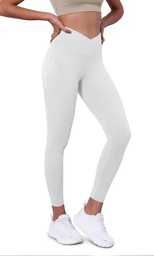 ODODOS Leggings de yoga con cintura cruzada para mujer con bolsillos, pantalones de yoga de entrenamiento cruzado de 2528 pulgadas
