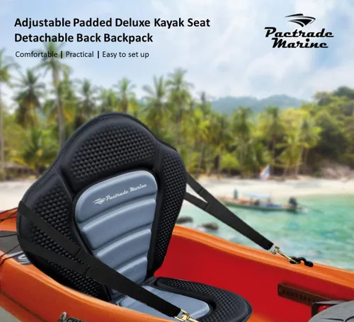 Miniatura 6 de Pactrade Marine Correas ajustables, color negro y gris, extra acolchado, asiento de kayak de lujo, bolsa de almacenamiento desmontable, respaldo