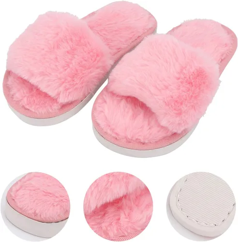 Miniatura 4 de Holibanna - Zapatillas de felpa para niños con punta abierta, para Navidad, invierno, cálido, Navidad, pareja, zapatillas, 1 par