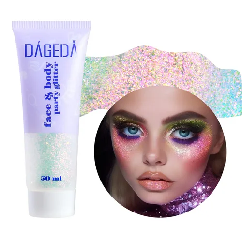 Miniatura 16 de DAGEDA Gel de purpurina corporal, lentejuelas de gel corporal con purpurina para la cara, sombra de ojos líquida, purpurina gruesa para cara, Sirena