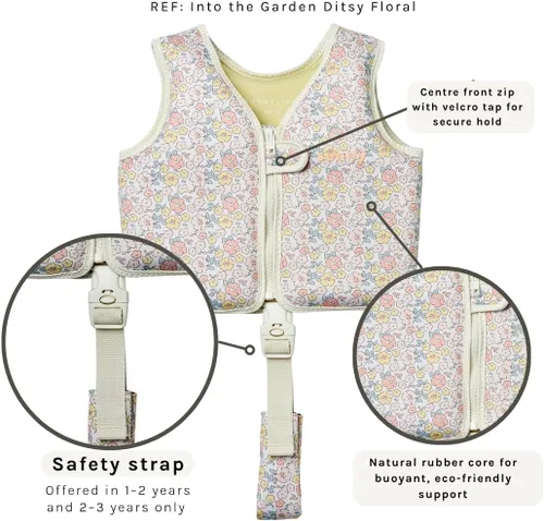 Miniatura 2 de SUNNYLiFE Chaleco de natación, 1-2 años, Into The Garden Ditsy Floral, EPE/caucho natural/poliéster, 13.39 x 12.6 x 1.77 pulgadas, 1.27 libras