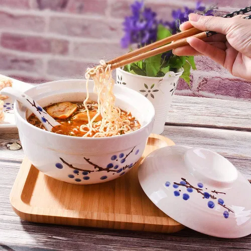Miniatura 5 de Tazones de ramen con tapa, estilo japonés, de 27.5 onzas, tazón grande de fideos instantáneos para sopa, arroz y gachas de avena, microondas, horno