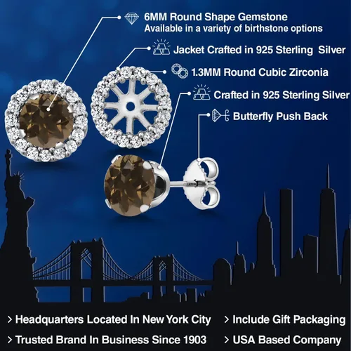 Miniatura 229 de Gem Stone King Aretes redondos de plata de ley 925 de 0.236 in con piedra natal extraíble para mujer