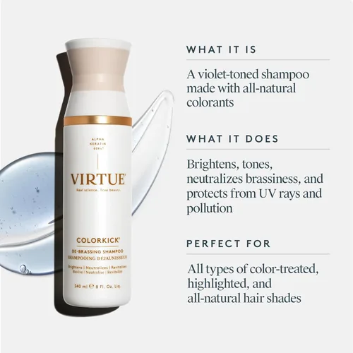 Miniatura 2 de VIRTUE Champú deslatado, tónico de color natural, ilumina y revitaliza todo el cabello tratado con color, ColorKick, 8 onzas líquidas