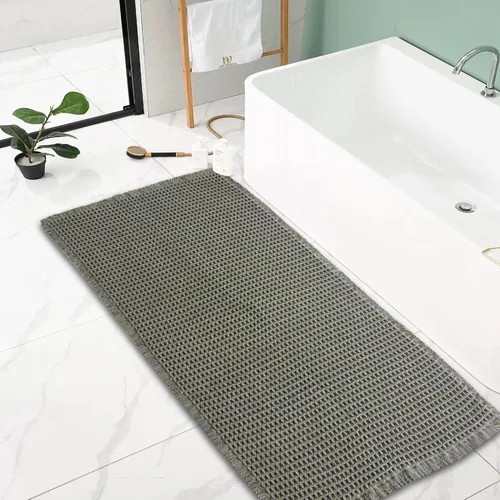 Miniatura 16 de Alfombras de baño de punto gofre, estilo bohemio, súper absorbente, antideslizante, lavable, ultra suave, con parte trasera de goma, tapetes de baño