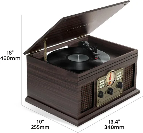 Miniatura 9 de Victrola The Quincy - Reproductor de discos Bluetooth 6 en 1 y centro multimedia con altavoces integrados, tocadiscos de 3 velocidades, reproductor