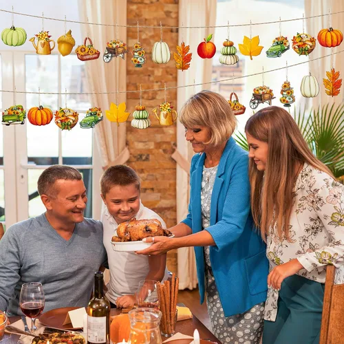 Miniatura 6 de Haooryx Adorno colgante de madera de acuarela de otoño, 46 piezas de calabaza de otoño, hojas de arce, flores de madera, colgante decorativo