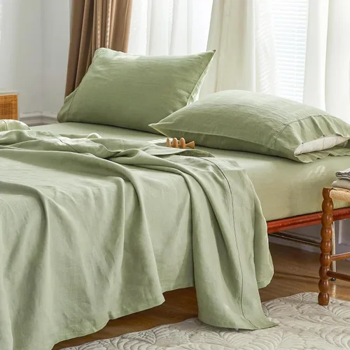 Miniatura 10 de Simple&Opulence - Juego de sábanas de lino 100 % lavado, tamaño Queen, lino natural francés, 4 piezas, transpirables, ultrasuaves; ropa de cama