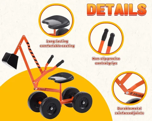 Miniatura 6 de Albott Excavadora de arena manejable con grúa de juguete que funciona con ruedas de 8 pulgadas y asiento giratorio de 360° (naranja)