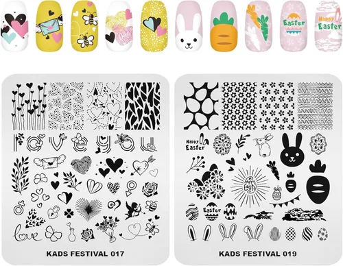 Miniatura 2 de KADS 10 piezas de placas de estampado de uñas, plantillas de arte de uñas, herramienta de bricolaje, corazón, conejo, flor, helado, parapente