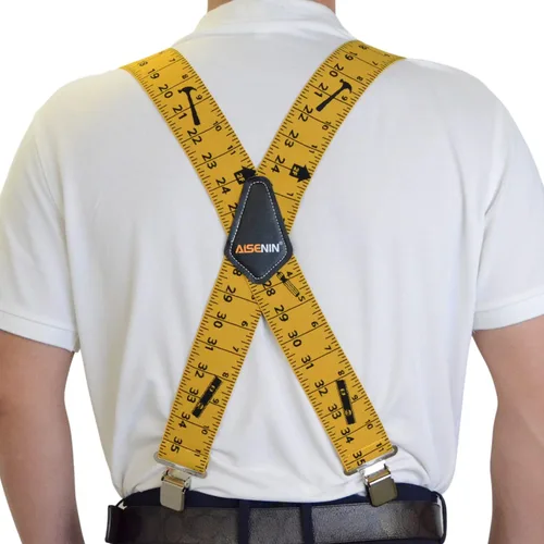 Miniatura 4 de AISENIN Tape Measure Suspenders for Men 2 Wide X-Back Work Suspenders Elastic Adjustable