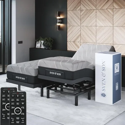 Miniatura 8 de Sven & Son Bliss Base de Cama Ajustable Solo Armazón, Elevación de Cabeza y Pies, Soporte Lumbar, Inclinación de Cabeza-Almohada, Masaje, Luces