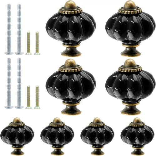 8 piezas de perillas de cajón de calabaza de cerámica, perillas decorativas vintage negras retro para muebles