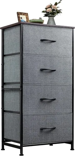 WLIVE - Cómoda con 4 cajones, torre de almacenamiento, unidad organizadora, cómoda de tela para dormitorio, pasillo, entrada, armarios, marco de